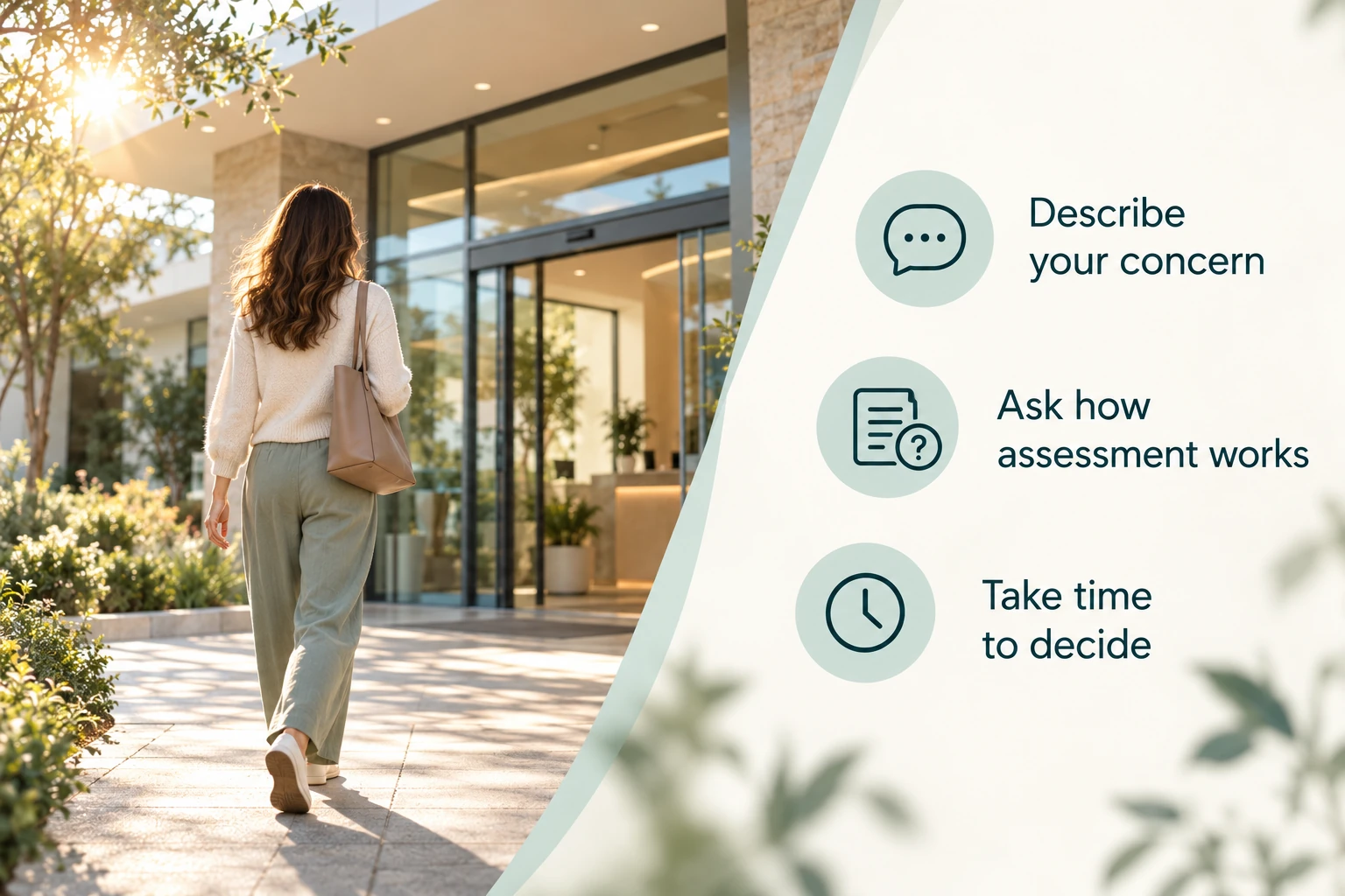 Begin with a consultation: Describe your concern; Ask how assessment works; Take time to decide