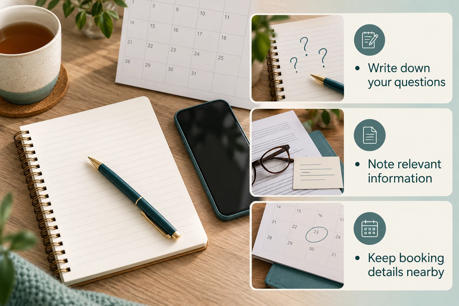 What you can prepare before calling: Write down your questions; Note relevant information; Keep booking details nearby