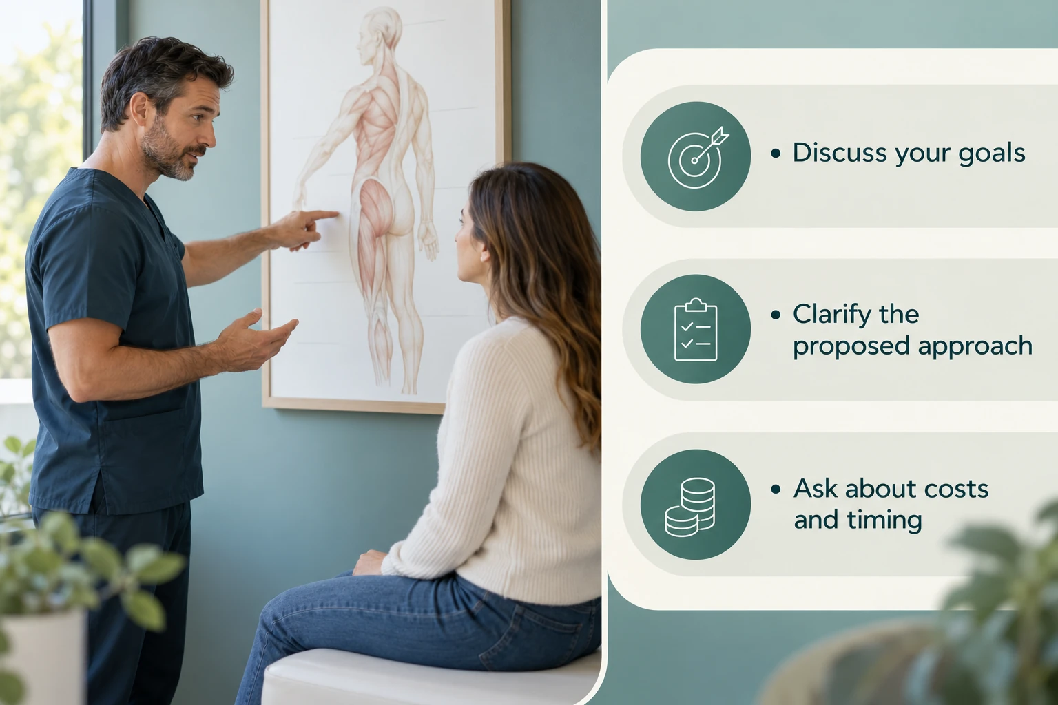 Consultation and Treatment Planning: Discuss your goals; Clarify the proposed approach; Ask about costs and timing