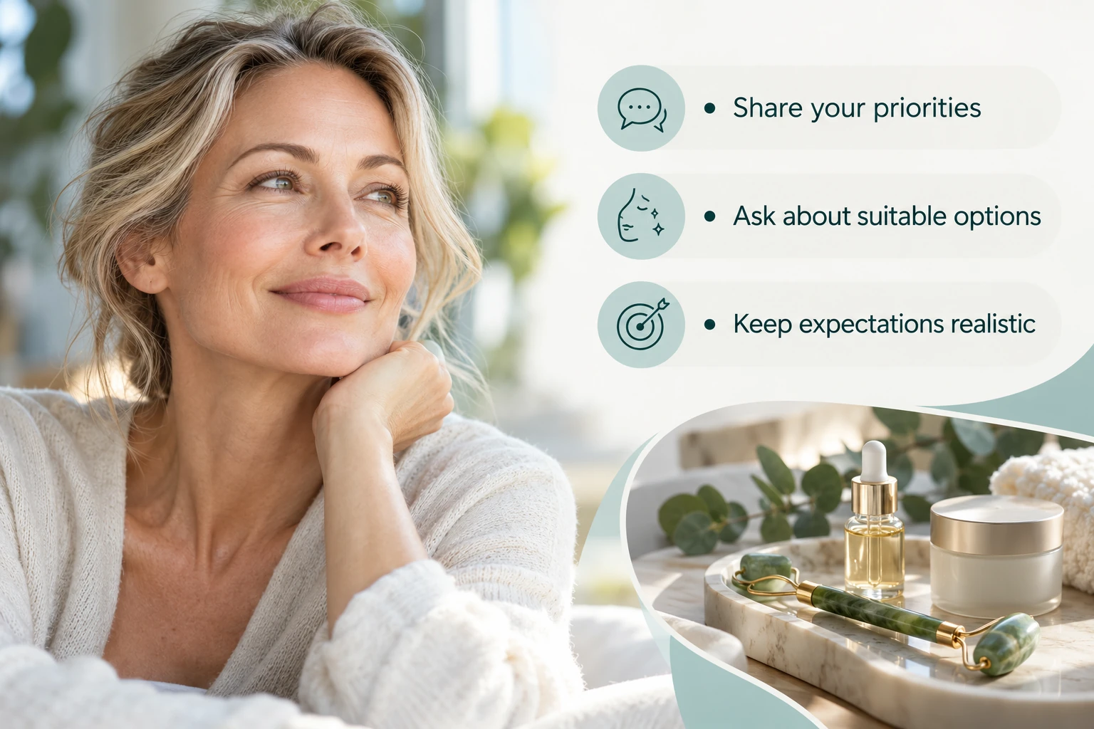 Anti-Ageing and Refresh Treatments: Share your priorities; Ask about suitable options; Keep expectations realistic