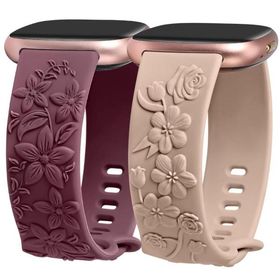 Minyee フローラル刻印バンド Fitbit Versa 4/Versa 3/Sense 2/Senseバンド レディース かわいいエンボス加工