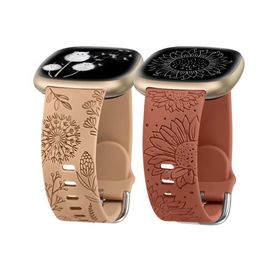 Minyee フローラル刻印バンド 2個パック Fitbit Versa 4/Versa 3/Sense 2/Senseバンド レディース ガールズ