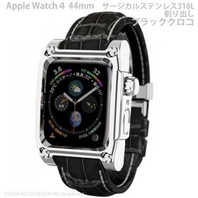 アップルウォッチ4&amp;5用 Novel for AppleWatch4 サージカルステンレス316Lケース ブラッククロコバンド Series4&amp;5 44mm専用 FA-W-024