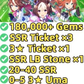 180,000+ 虹のダイヤ | SSR 枚 ×3 |★ 3 枚 ×1 | SSR LBストーン ×1 |20–40 SSR✅ |0-5 3★ A