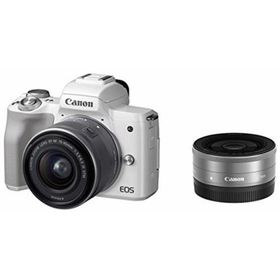 【中古】Canon ミラーレス一眼カメラ EOS Kiss M ダブルレンズキット ホワイト EOSKISSMWH-WLK(ミラーレス一眼)