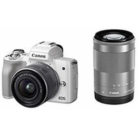 【中古】Canon キヤノン ミラーレス一眼カメラ EOS Kiss M(ホワイト)・ダブルズームキット EOSKISSMWH-WZK-A(ミラーレス一眼)