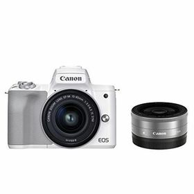 【中古】Canon ミラーレス一眼カメラ EOS Kiss M2 ダブルレンズキット ホワイト KISSM2WH-WLK(ミラーレス一眼)