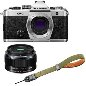 OM SYSTEM オーエムシステム OM-3 ボディ シルバー＋17mm F1.8 II レンズ＋P-CB-294(グラスグリーン)セット