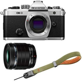 OM SYSTEM オーエムシステム OM-3 ボディ シルバー＋ED 20mm F1.4 PRO単焦点レンズ＋P-CB-294(グラスグリーン) セット