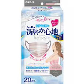 白元アース be-style ビースタイル ビースタイル プリーツ 涼やか心地 アッシュピンク×グレー 20枚入 マスク 女性用 夏用 小顔魅せ 耳が痛くない 息がしやすい ムレにくい 不織布 バイカラー 大容量