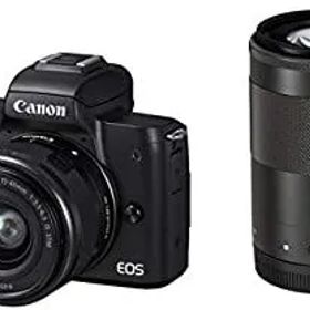 【中古】(非常に良い)Canon キヤノン ミラーレス一眼カメラ EOS Kiss M(ブラック)・ダブルズームキット EOSKISSMWH-1545ISSTMLK-A