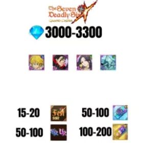 [海外] 3000-3300 虹のダイヤ |ゼルドリス デーモン キング ニュー |SKULD | メリオダス デーモン キング |コクティウス |15-20 フェスト |50-100 UR/SSR |50-100 枚 SSR