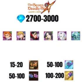 [海外] 2700-3000 虹のダイヤ |ゼルドリス デーモン キング ニュー |SKULD | ランスロット |アーサー・UR |マエル 闇 |コクティウス |15-20 フェスト |50-100 UR/SSR |50-100 枚 SSR