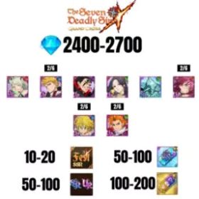 [海外] 2400-2700 虹のダイヤ |ゼルドリス デーモン キング ニュー |SKULD |アーサー | サブナック | メリオダス デーモン キング |ゴウザー UR | ランスロット |コクティウス |10-20 フェスト |30-70 UR/SSR