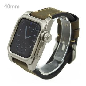 アップルウォッチ5&amp;4 40mm用 FACTRON Next for AppleWatch5 チタニウムケース ブラウンレザーバンド Series5&amp;4 40mm専用 FA-W-049