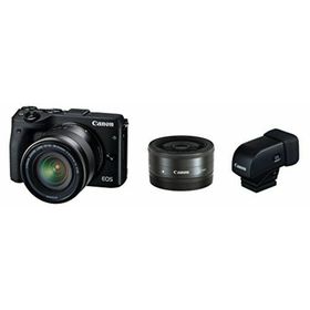 【中古】Canon ミラーレス一眼カメラ EOS M3 ダブルレンズEVFキット(ブラック) EF-M18-55mm F3.5-5.6 IS STM EF-M22mm F2 STM 付属 EOSM3BK-WLEVFK(ミラーレス一眼)