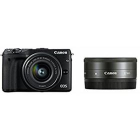 【中古】Canon ミラーレス一眼カメラ EOS M3 ダブルレンズキット(ブラック) EF-M15-45mm F3.5-6.3 IS STM EF-M22mm F2 STM 付属 EOSM3BK-WLK2(ミラーレス一眼)