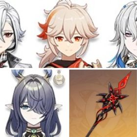 赤月のシルエット+楓原万葉+夢見月瑞希+ヌヴィレット+ラウマ+アルレッキーノ+ディルック1凸+刻晴 | 原神のアカウントデータ、RMTの販売・買取一覧