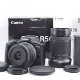 美品★Canon キャノン EOS R50 ダブルズームキット ブラック RF-S18-45/RF-S55-210 付属 APS-C ミラーレス一眼カメラ★元箱付き R4944