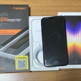 【中古美品】Apple iPhone SE3 128GB バッテリー純正100% ミッドナイト SIMフリー SPIGENフィルム1枚付き