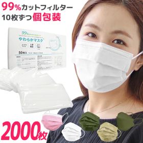 ＼大量購入特価／【 約5.5年分でこの価格！】マスク 2000枚 箱 在庫あり マスク 50枚 ×40箱 平ゴム 耳が痛くならない 不織布マスク 使い捨て 3層構造 白 ホワイト 大人用 ふつうサイズ 高密度フィルター ほこり ウイルス 防護 花粉 防護マスク 男女兼用 通気超快適 立体