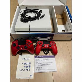 プレイステーション4(PlayStation4)のホワイト PS4 本体 + 赤色コントローラー2個 箱付き(家庭用ゲーム機本体)