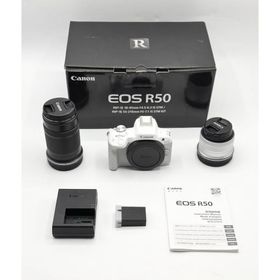 中古 Canon ミラーレス一眼カメラ R50 ダブルズームキット RF-S18-45+RF-S55-210 ホワイト EOSR50WH-WZK