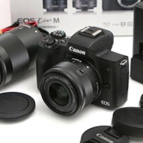 B 【全額返金保証】美品｜キヤノン EOS Kiss M ダブルズームキット [ブラック]（センサー清掃済み） CA01-B3755-3X5