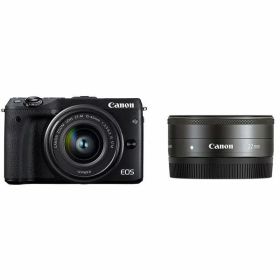 【中古】【1年保証】【美品】Canon EOS M3 15-45mm 22mm ダブルレンズキット ブラック