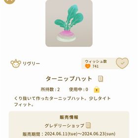 ターニップハット | リヴリーアイランドのアイテム、RMTの販売・買取一覧