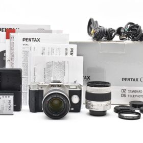 【シャッター数 6462回】 ペンタックス PENTAX Q10 シルバー 5-15mm 15-45mm ダブルレンズキット ミラーレス一眼 デジタルカメラ 元箱付 [美品] #2603722A