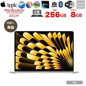 【中古】Apple MacBook Air 15.3inch MRYR3J/A A3114 2024 選べるOS TouchID [Apple M3 8コア メモリ8GB SSD256GB 無線 BT カメラ 15.3 Starlight 純箱] ：美品