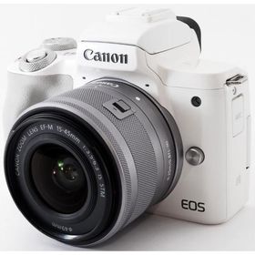 キヤノン ミラーレス CANON EOS Kiss M レンズキット ホワイト 中古 Wi-Fi ＆ Bluetooth搭載 新品SDカード付き スマホに送れる 動画撮影 長期保証