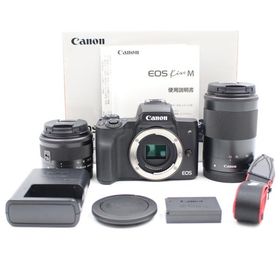 シャッター数1000枚以下 CANON EOS Kiss M ダブルズームキット ブラック ミラーレス一眼カメラ キヤノン
