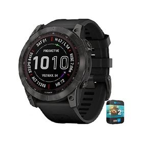 Garmin 010-02541-10 Fenix 7X Sapphire Solar Smartwatch Carbon Gray DLC Titanium with Black Band Bundle with 2 YR CPS Enhanced Protection Pack
