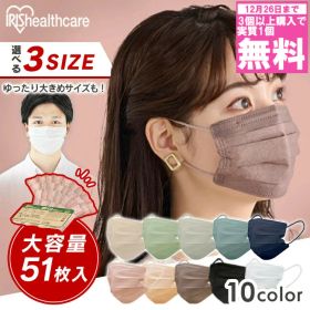 ≪クーポン利用で1個無料！？26日迄≫【単品・2個セット】マスク 不織布 大容量 51枚 アイリスオーヤマ アイリスヘルスケア 小さめ ふつう 大きめ 不織布マスク プリーツ 白 カラー プリーツマスク カラーマスク おしゃれ 使い捨て 風邪 花粉 対策 ecoパッケージ PN-51