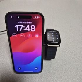 BFセール 美品 おまけつき iPhone15 Pro 128GB ブラックチタニウム SIMフリー AppleWatch Series 9 (GPS) 45mm Anker 737 MagGo
