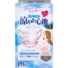 白元アース ビースタイル プリーツタイプ 20枚入 マスク 涼やか心地 ふつうサイズ アッシュピンク×グレー 4902407582546 ※パッケージ変更の場合あり｜