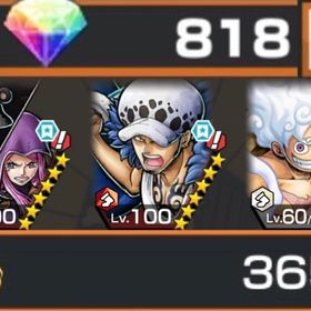 ✩新ローLv100･四皇ルフィー･星4欠片3650･ダイヤ818個✩ | バウンティラッシュのアカウントデータ、RMTの販売・買取一覧