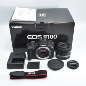 B#10689 T Canon ミラーレス一眼カメラ EOS R100 標準ズームレンズキット(RF-S18-45) ブラック/APS-C/約356g EOSR100-1845ISSTMLK