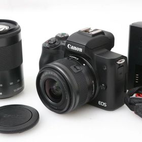 【中古】【良品】キヤノン EOS Kiss M2 ダブルズームキット [ブラック] （センサー清掃済み） CA01-M5203-2Q1A Canon EF-Mマウント APS-C EVF 標準ズーム 望遠ズーム 手ブレ補正 レンズ付き 中古