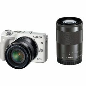【中古】キヤノン Canon EOS M3 ダブルズームキット ホワイト EF-M18-55mm F3.5-5.6 IS STM EF-M55-200mm F4.5-6.3 IS STM 付属 EOSM3WH-WZK