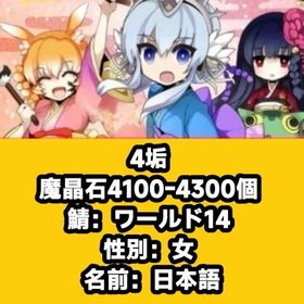 4垢 魔晶石4100-4300個 鯖：ワールド14 性別：女 名前：日本語 | 剣と魔法のログレスのアカウントデータ、RMTの販売・買取一覧