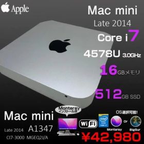 Apple Mac mini MGEQ2J/A Late 2014 A1347 小型デスク 選べるOS Monterey or Bigsur [Corei7 4578U 3.0GHz SSD512GB メモリ16GB ]:良品