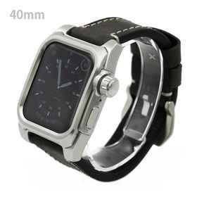 アップルウォッチ5&amp;4 40mm用 FACTRON Next for AppleWatch5 ステンレススチール316Lケース ブラックレザーバンド Series5&amp;4 40mm専用 FA-W-039