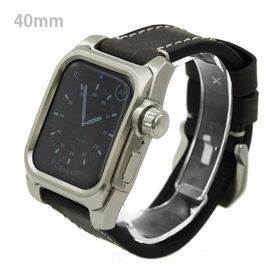 アップルウォッチ5&amp;4 40mm用 FACTRON Next for AppleWatch5 チタニウムケース ブラックレザーバンド Series5&amp;4 40mm専用 FA-W-047