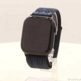 〔中古〕Apple(アップル) Apple Watch Series 10 GPS 46mm ジェットブラックアルミニウムケース ブラック／ブルーNikeスポーツループ〔377-ud〕