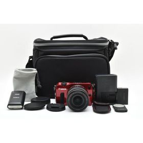 Canon EOS M レッド 1800万画素 + EF-M 18-55mm IS STM レンズキット [美品] バッグ 90EX フラッシュ ストラップ 充電器 バッテリー付き