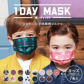 マスク 子供用 不織布 カラー TVで紹介 小さめ おしゃれ 女性用 柄入り 1DAYマスク 7枚入り 使い切り （ネコポス配送） 爆買