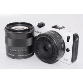 【中古】【外観特上級】Canon ミラーレス一眼カメラ EOS M ダブルレンズキット EF-M18-55mm F3.5-5.6 IS STM/EF-M22mm F2 STM付属 ホワイト EOSMWH-WLK